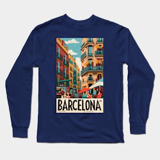 A Vintage Travel Art of Barcelona - Spain Long Sleeve T-Shirt